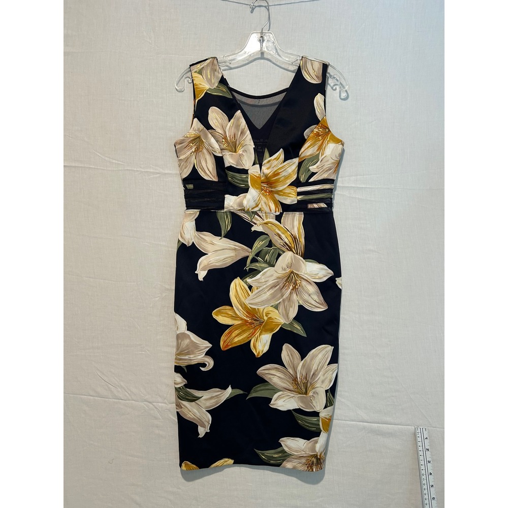 Alexa B Nites Womens Petite Floral Sheath Dress Navy Gold Foil Mesh 8P 561095